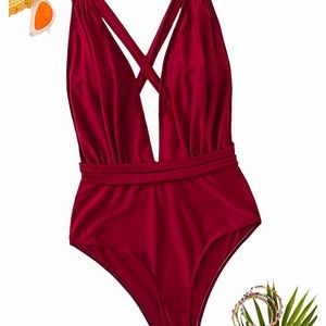NEW Sexy Red DESIGNER BOUTIQUE Deep plunge one piece swimsuit ♥️